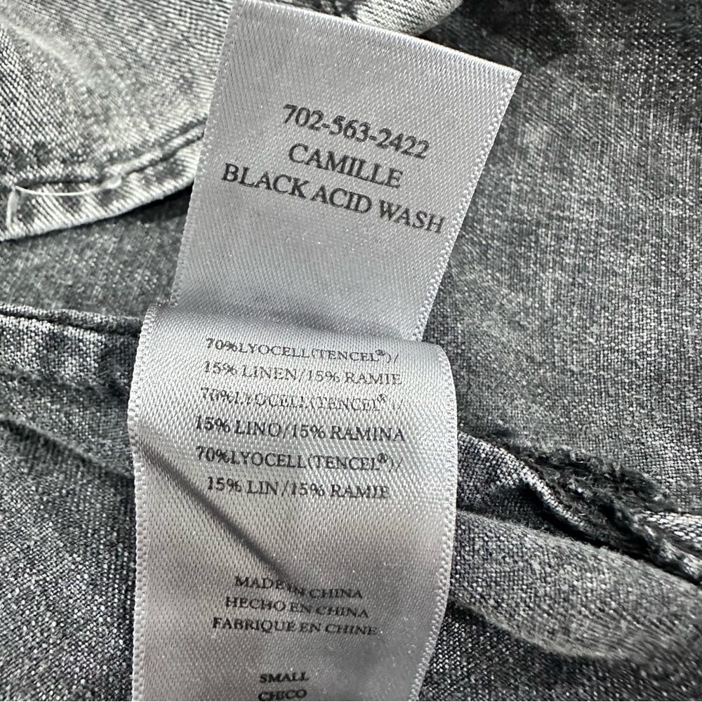 Rails Camille button down shirt Linen Blend black acid wash grey small Ruffle - Picture 9 of 9